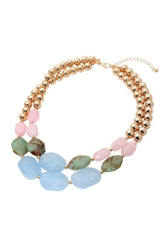 Multi Color Resin Pebble Beaded Layered Necklace
