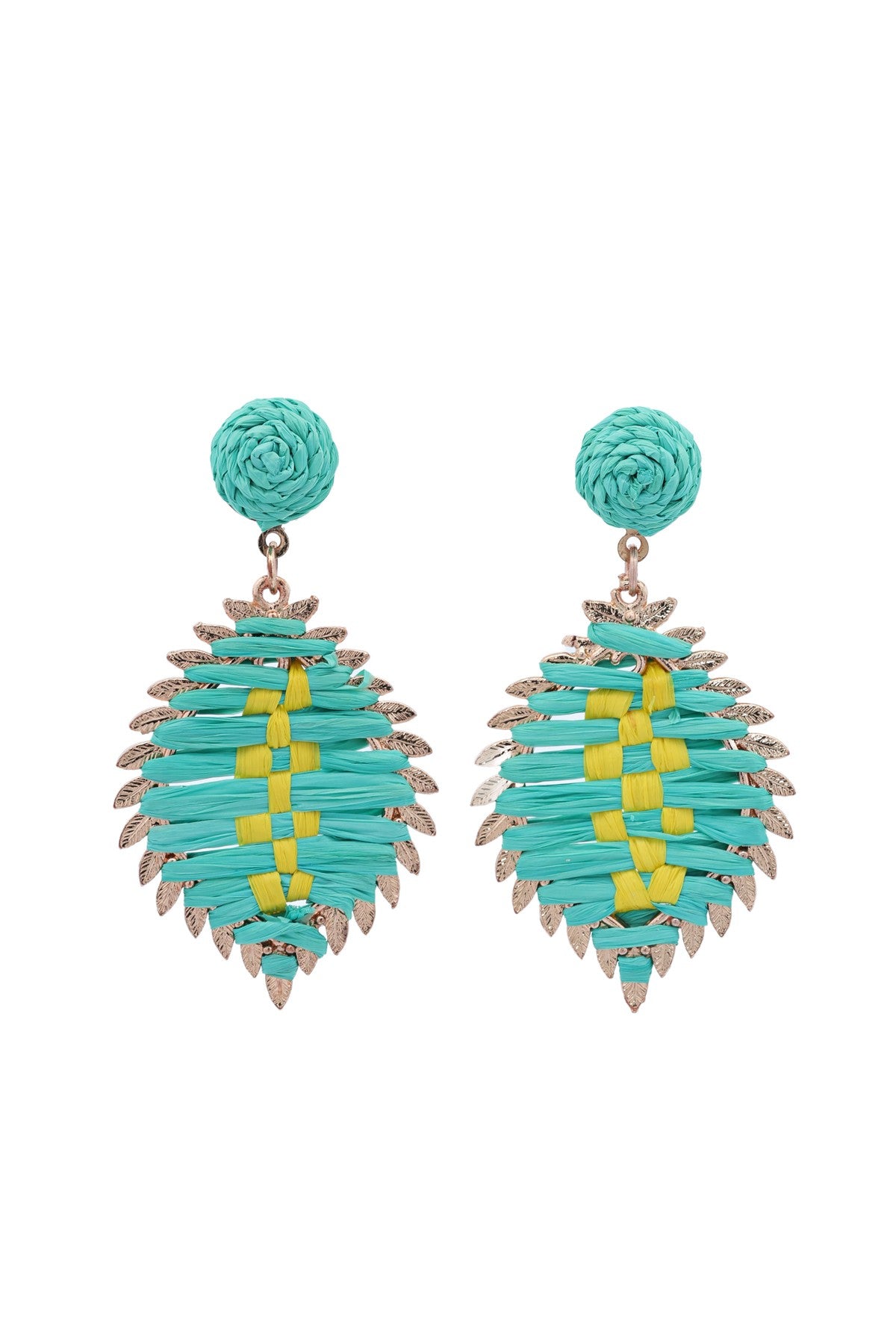 Handmade Rattan Color Block Leaf Earrings