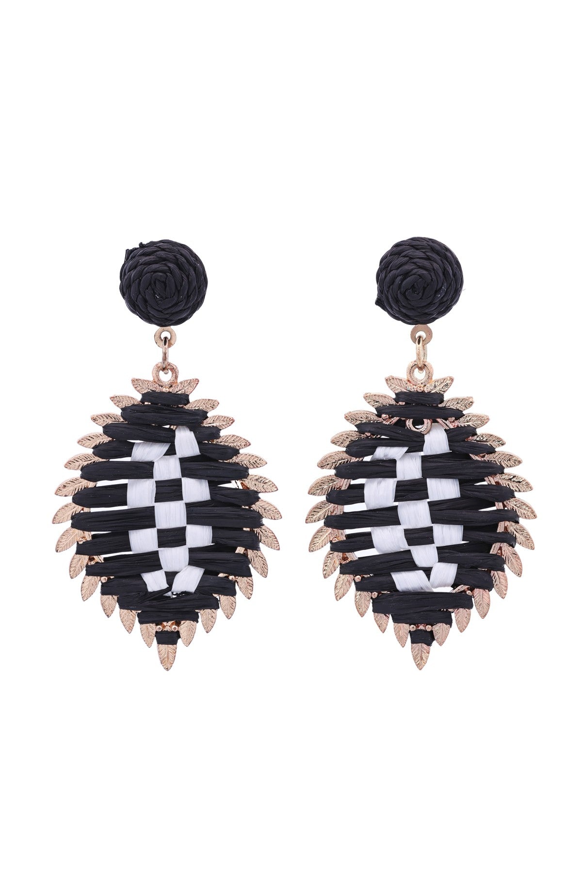 Handmade Rattan Color Block Leaf Earrings