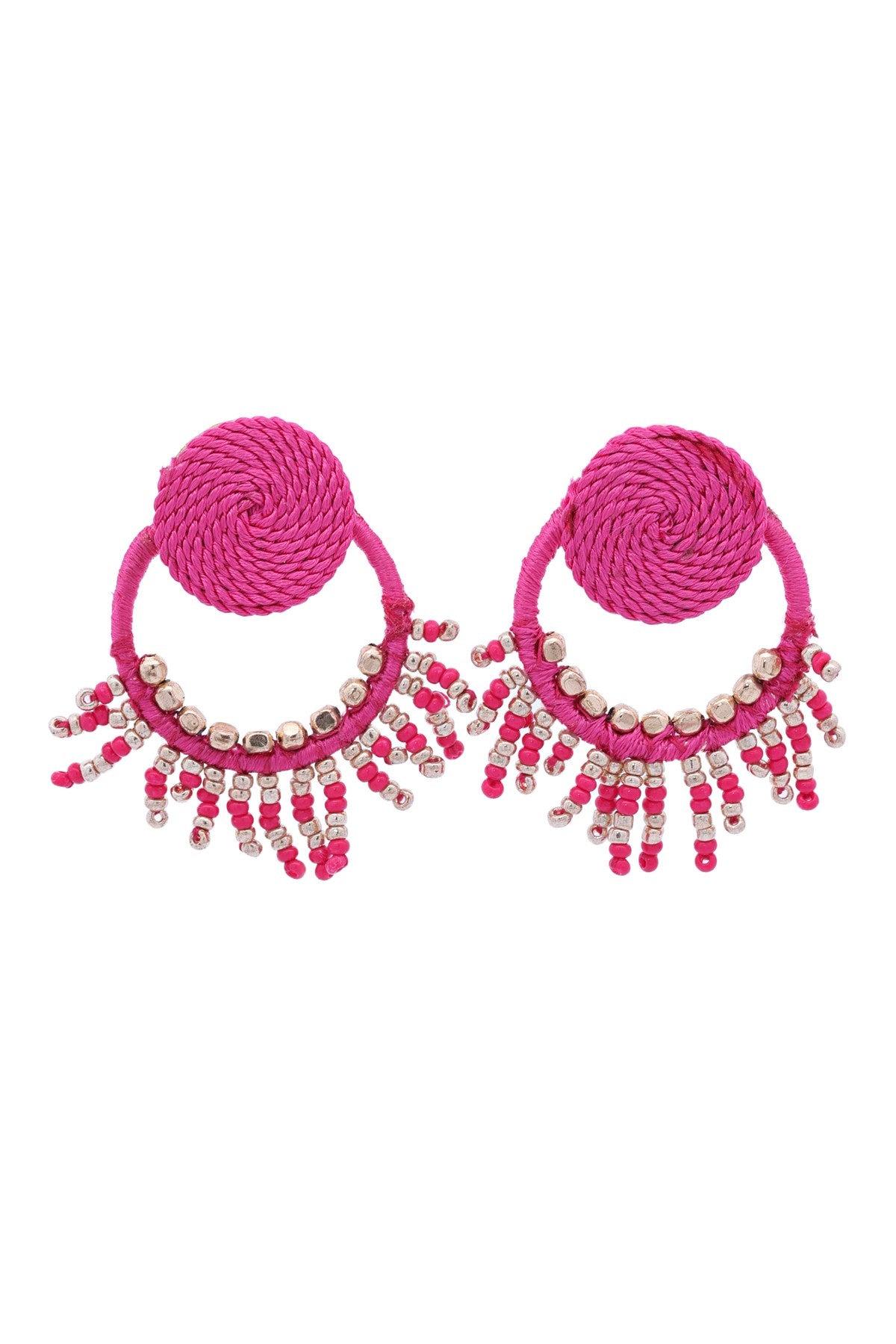 Thread Wrapped Ring with Bead Fringe Earrings
