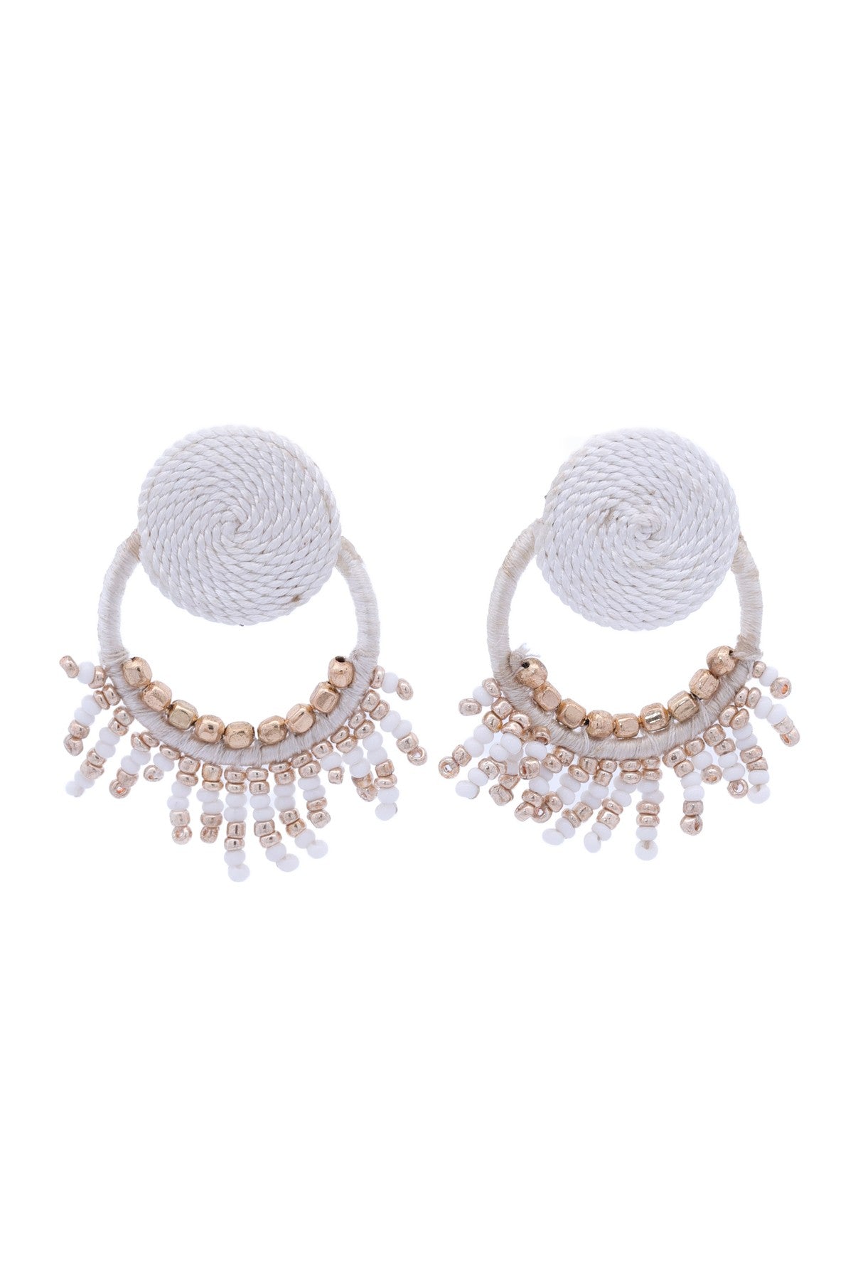 Thread Wrapped Ring with Bead Fringe Earrings