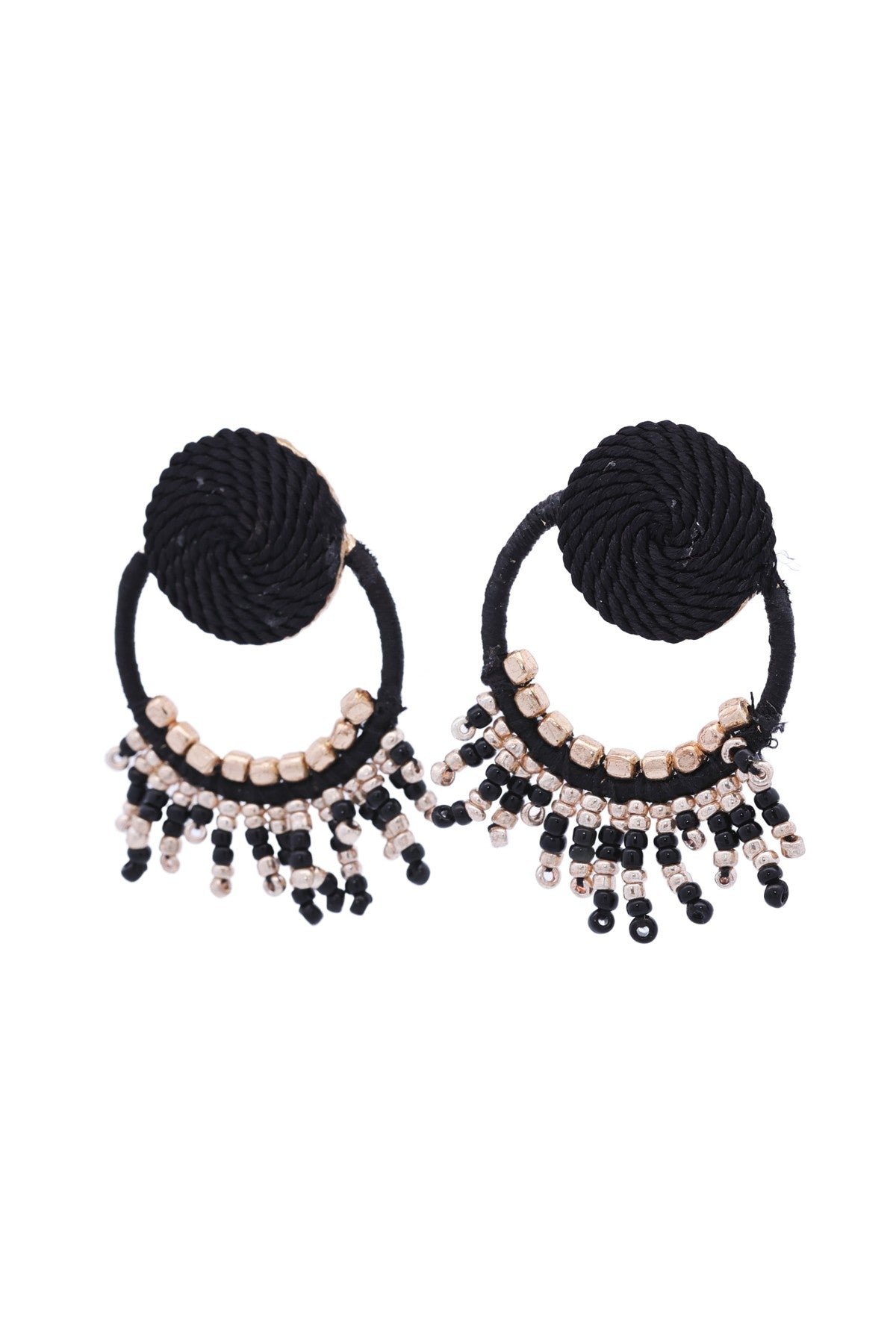 Thread Wrapped Ring with Bead Fringe Earrings