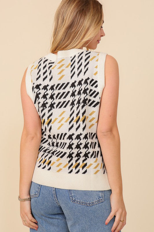 Harper Houndstooth Knit Vest