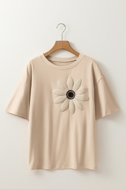 Crochet Floral Patched Drop Shoulder Loose Tee