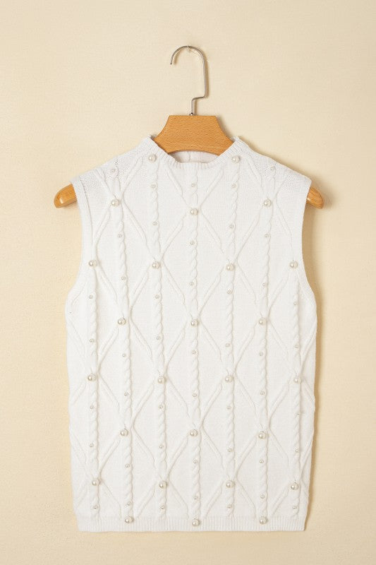 Pearl High Neck Textured Knit Sweater Vest