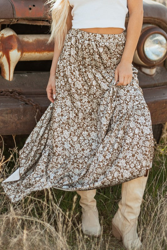 Floral Print High Waist Loose Maxi Skirt