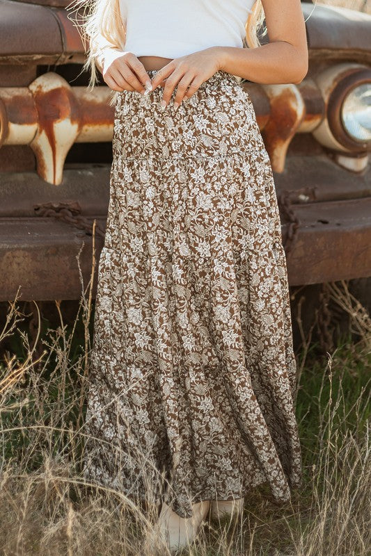 Floral Print High Waist Loose Maxi Skirt
