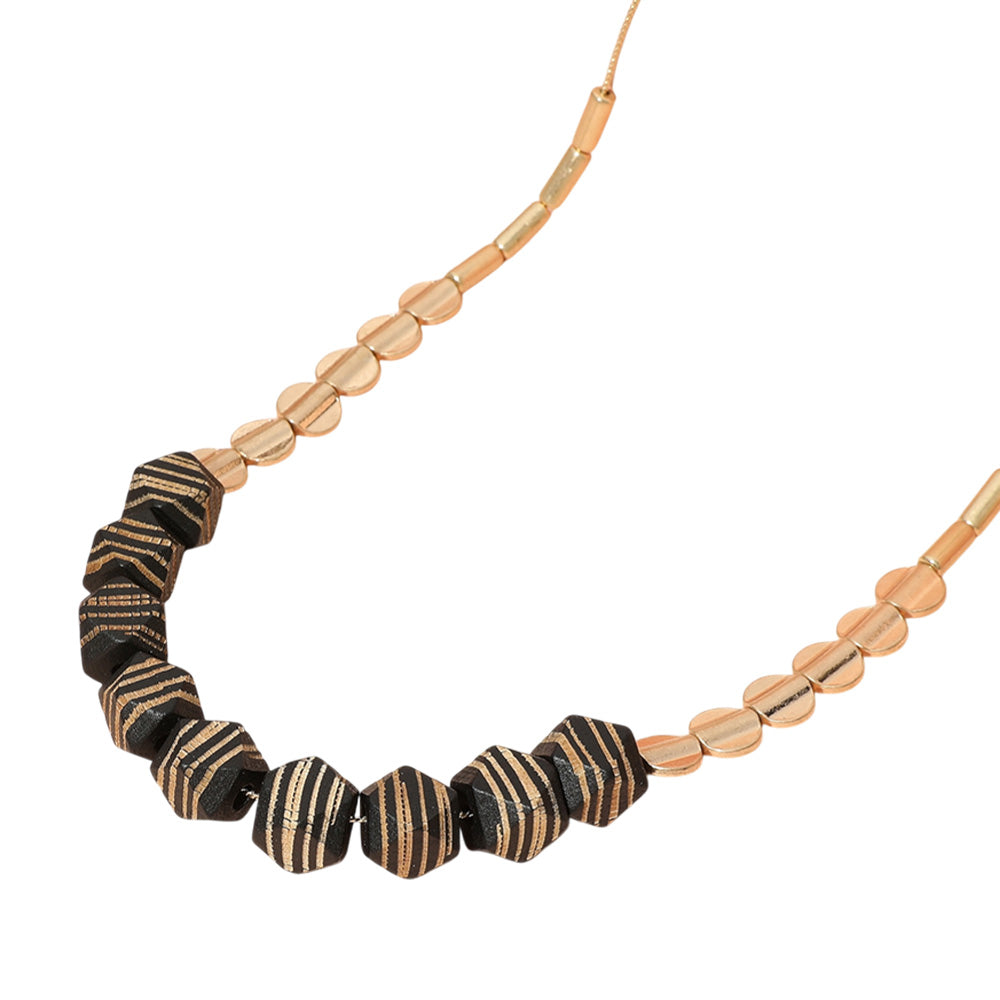 Wood Accented Metal Long Necklace