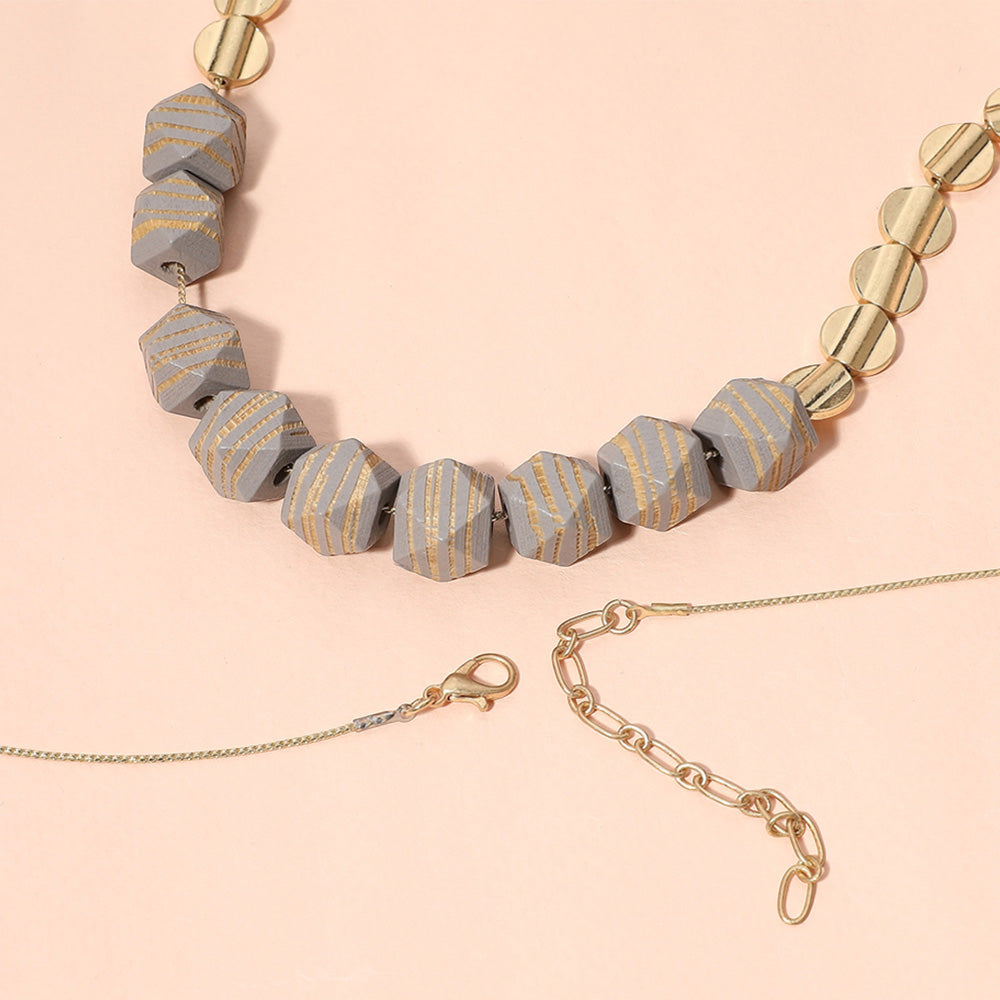 Wood Accented Metal Long Necklace