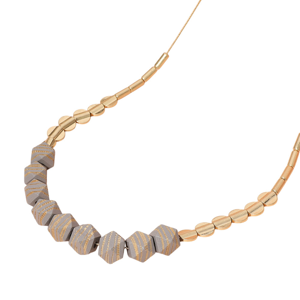 Wood Accented Metal Long Necklace