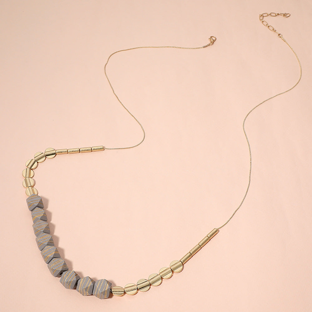 Wood Accented Metal Long Necklace