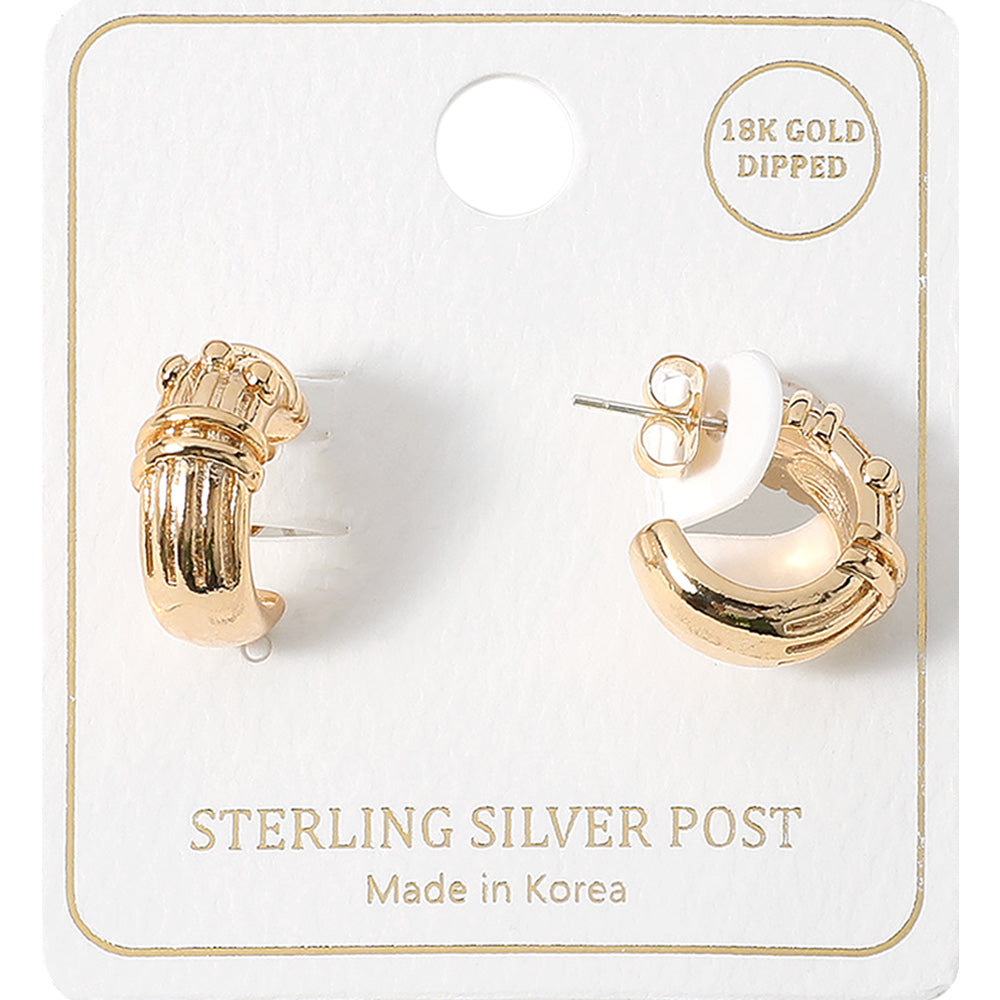 18K Gold Dipped Sterling Silver Post Textured Hoop Earrings