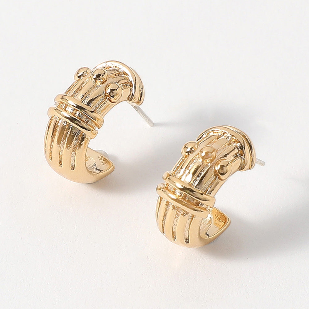 18K Gold Dipped Sterling Silver Post Textured Hoop Earrings