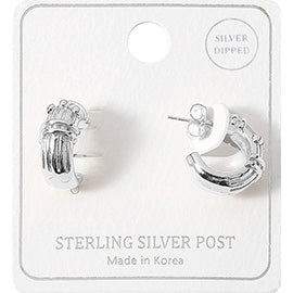 18K Gold Dipped Sterling Silver Post Textured Hoop Earrings