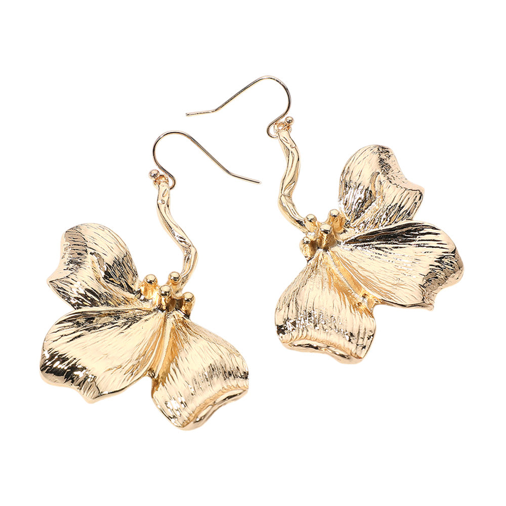 Textured Metal Flower Dangle Earrings