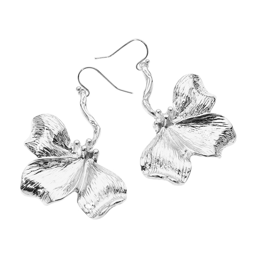 Textured Metal Flower Dangle Earrings