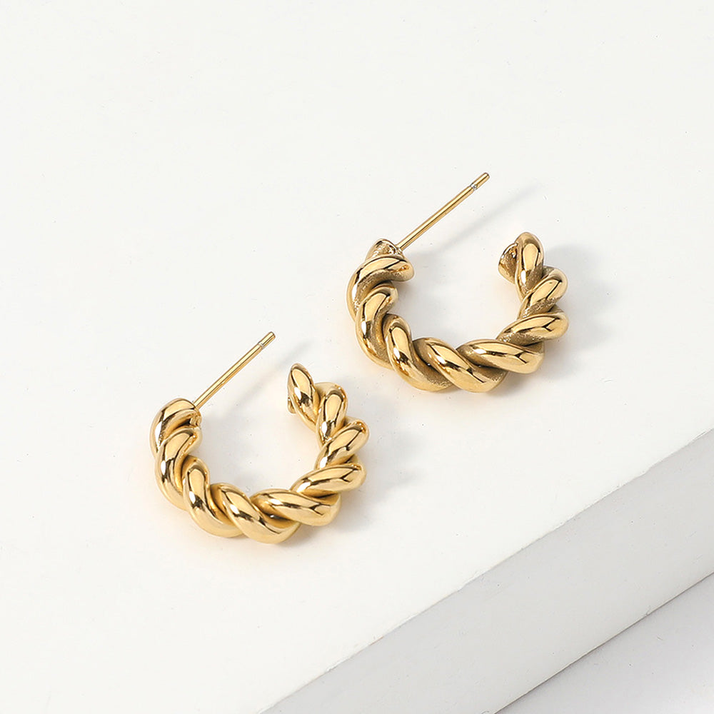 Stainless Steel Twisted Mini Hoop Earrings