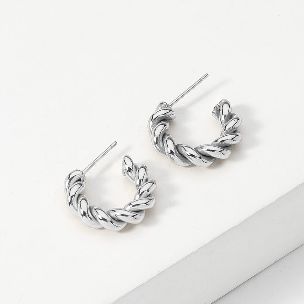 Stainless Steel Twisted Mini Hoop Earrings