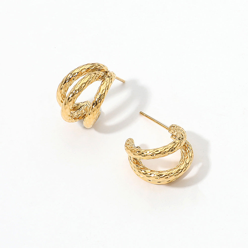 Stainless Steel Textured Split Mini Hoop Earrings Stainless