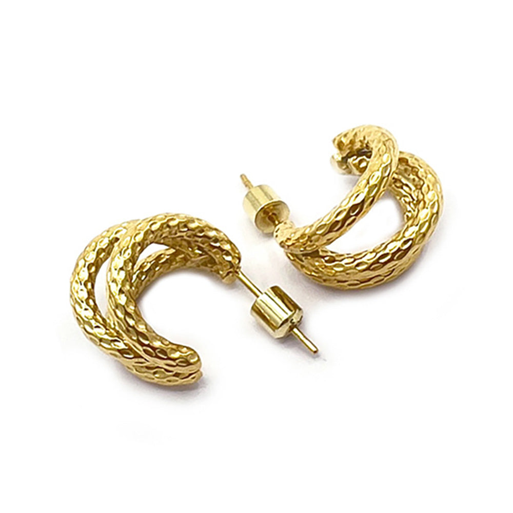 Stainless Steel Textured Split Mini Hoop Earrings Stainless