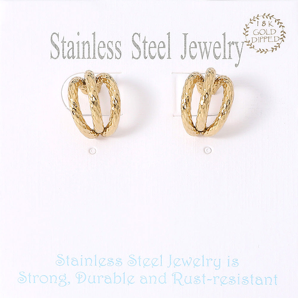 Stainless Steel Textured Split Mini Hoop Earrings Stainless