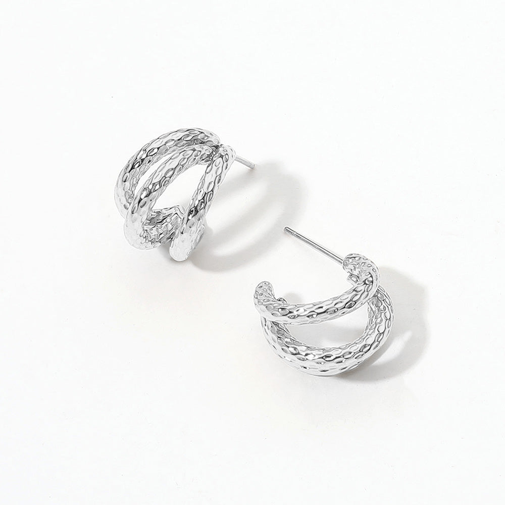 Stainless Steel Textured Split Mini Hoop Earrings Stainless