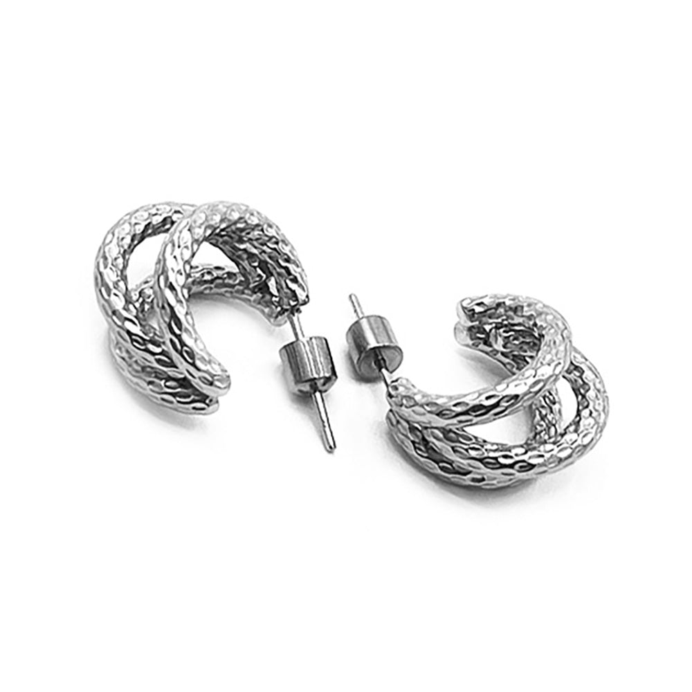 Stainless Steel Textured Split Mini Hoop Earrings Stainless