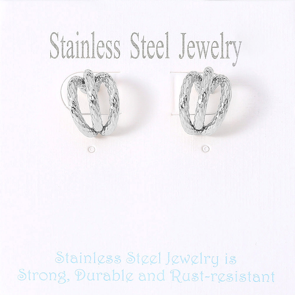 Stainless Steel Textured Split Mini Hoop Earrings Stainless