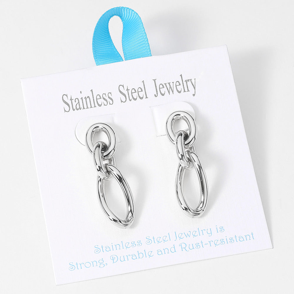 Stainless Steel Abstract Chain Link Earrings