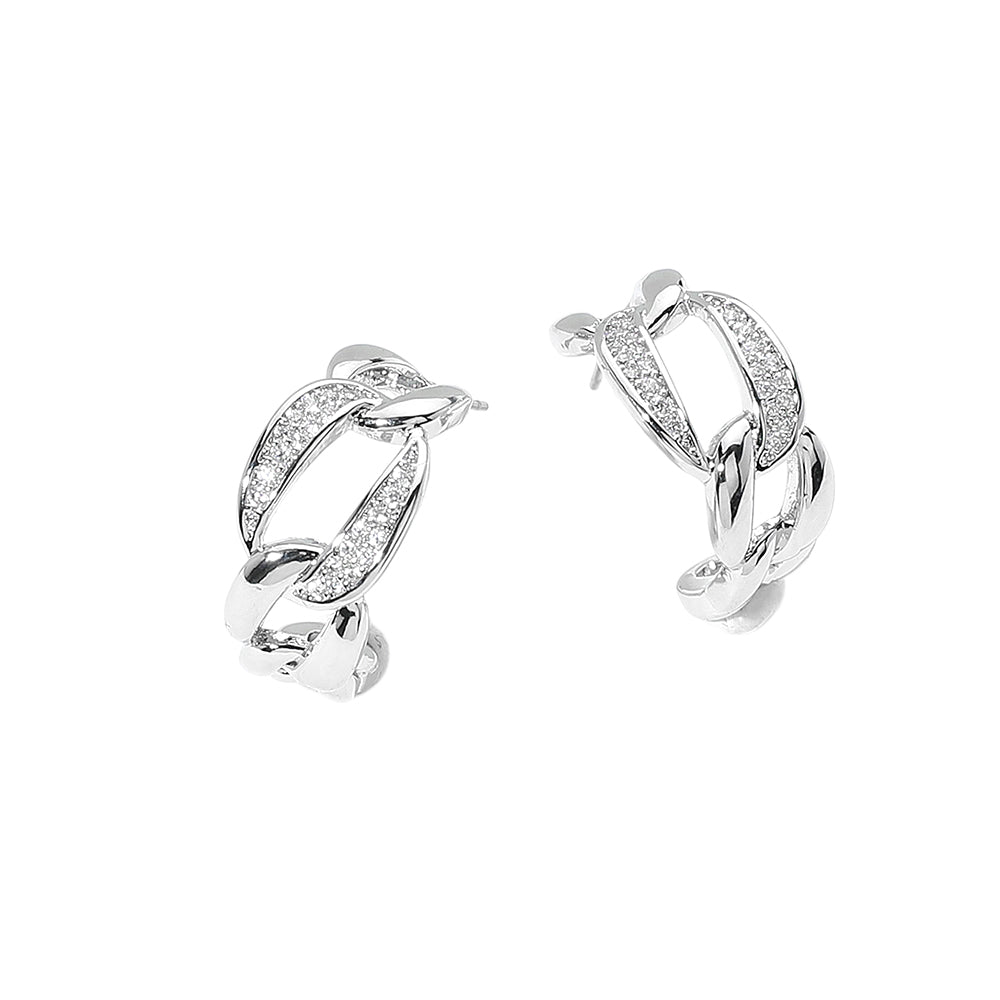 14K Gold Plated CZ Stone Paved Chain Mini Hoop Earrings