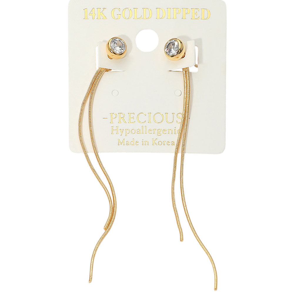 14K Gold Dipped Hypoallergenic Stone Bezel Accent Long Chain Drop Earrings (Copy)