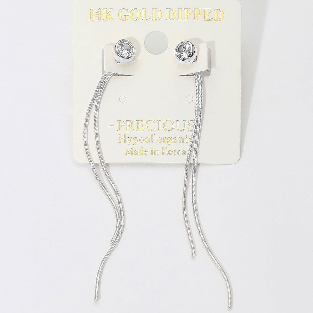 14K Gold Dipped Hypoallergenic Stone Bezel Accent Long Chain Drop Earrings (Copy)