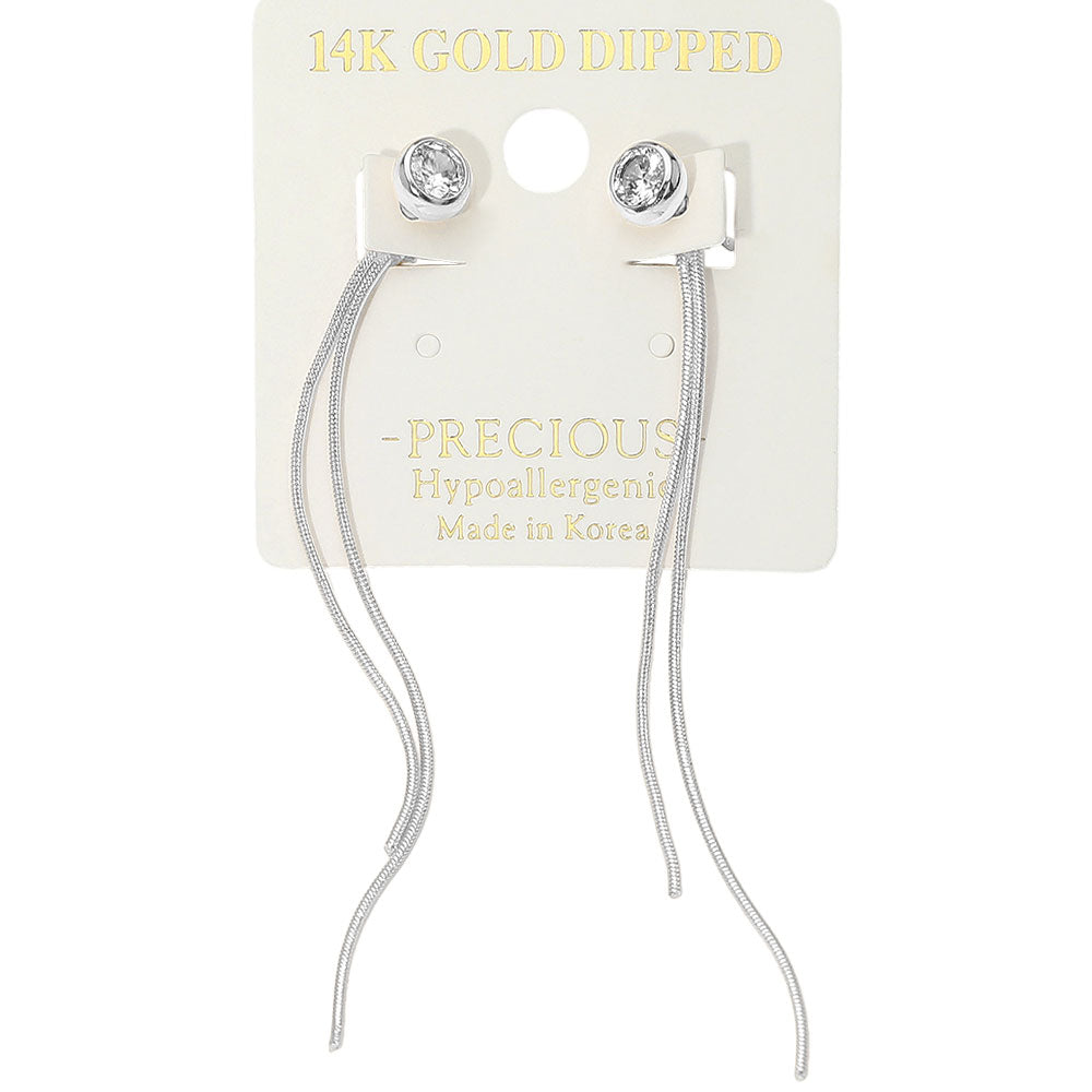 14K Gold Dipped Hypoallergenic Stone Bezel Accent Long Chain Drop Earrings (Copy)