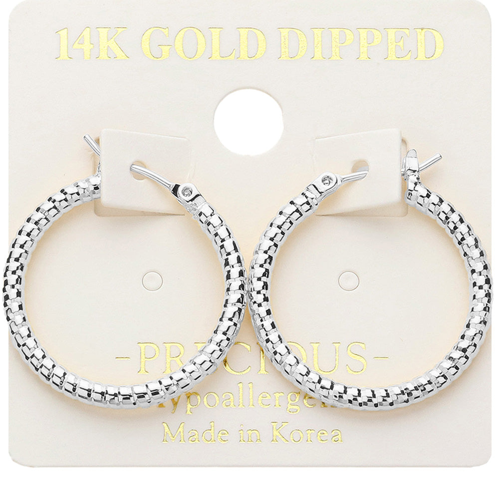 14K Gold Dipped Hypoallergenic Textured Hoop Pin Catch Earrings