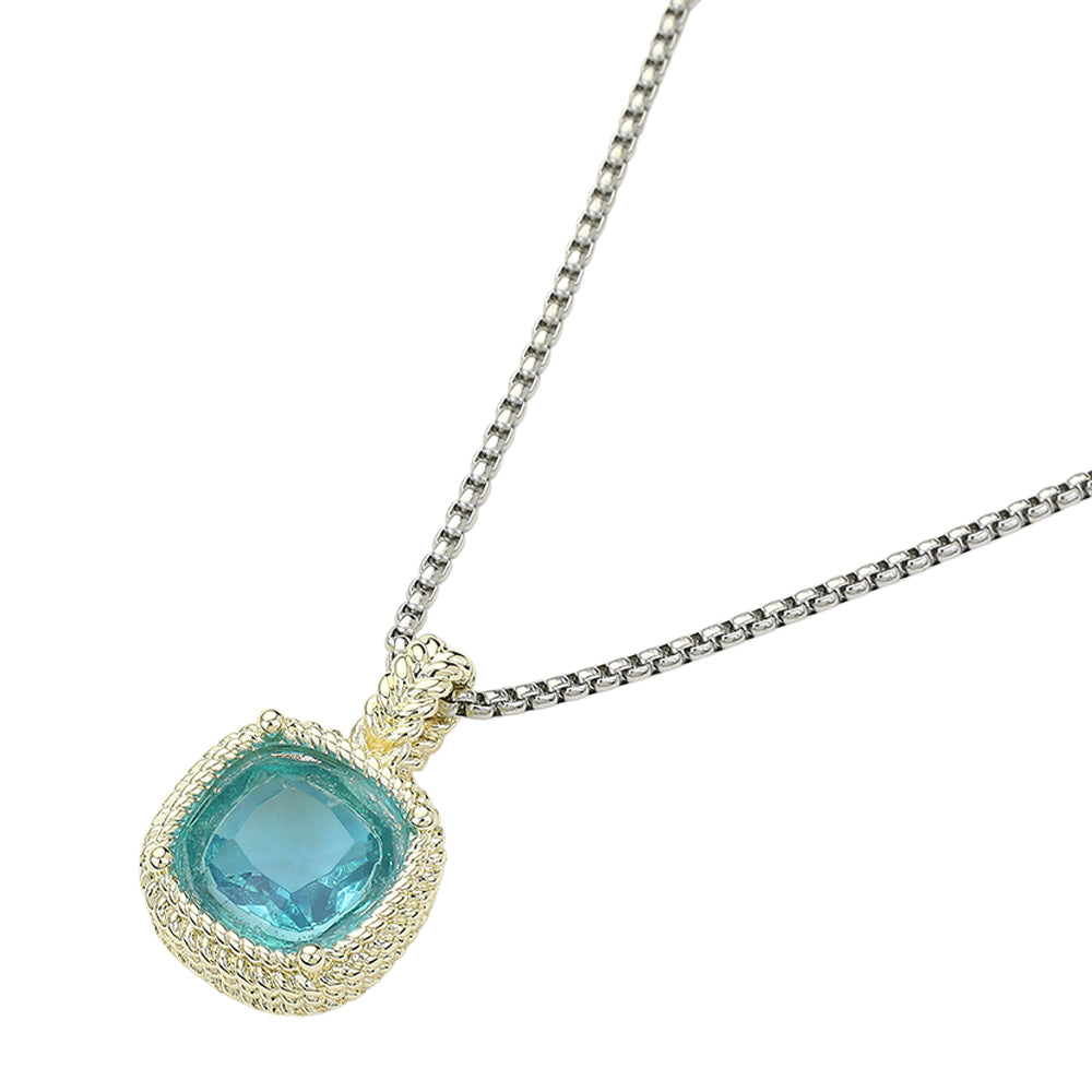 14K Gold Plated Square CZ Stone Pendant Necklace