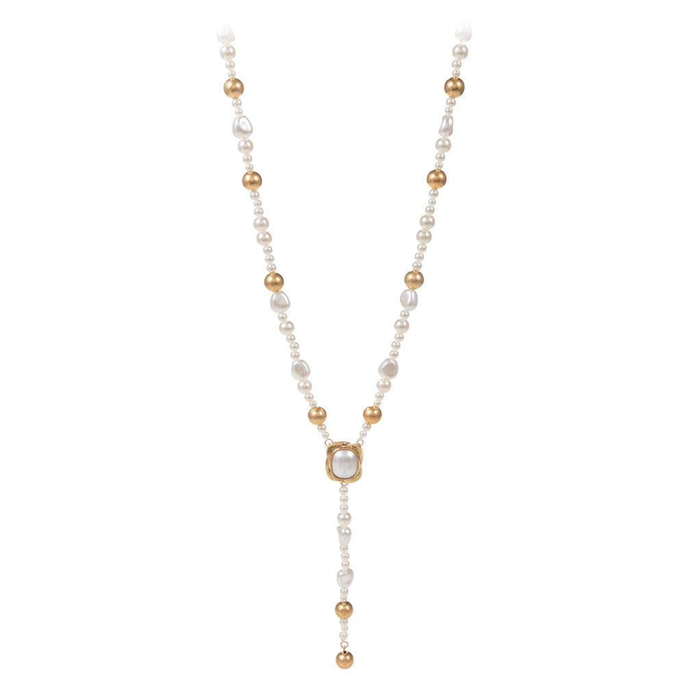 Natural Pearl Beaded Y Shaped Necklace