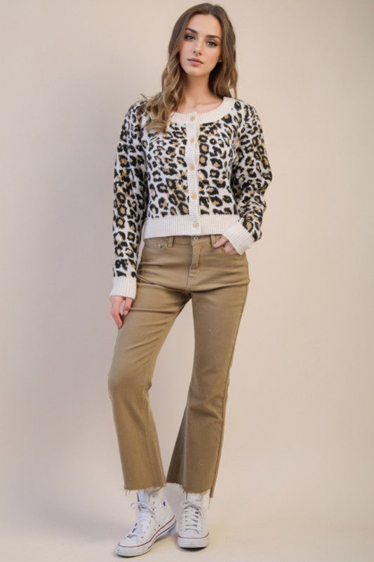 Print & Solid Soft Knit Sweater Cardigan