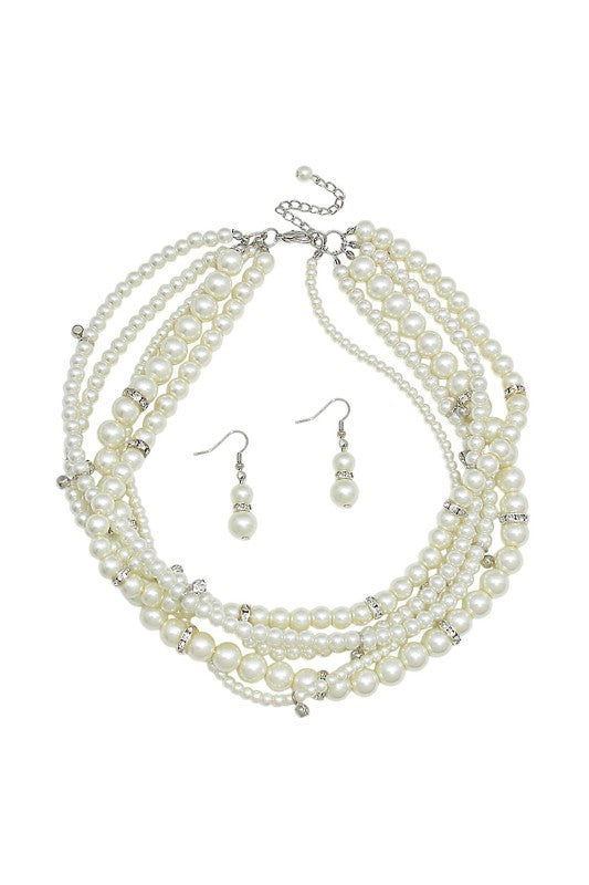 Crystal Accented Multi-strand Pearl Necklace