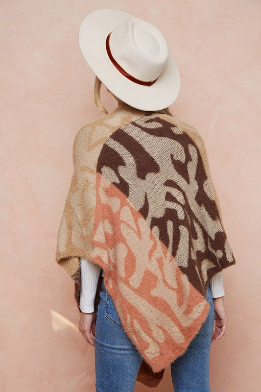 Cozy Eyelash Leopard Print V Neck Poncho