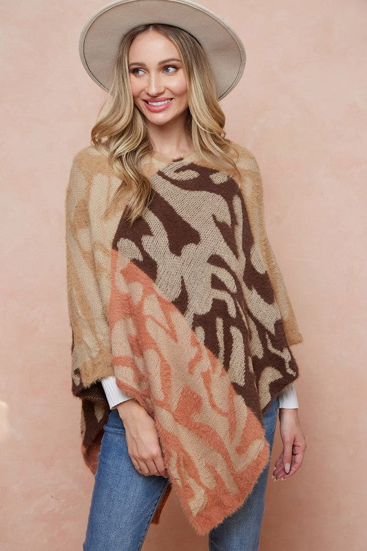 Cozy Eyelash Leopard Print V Neck Poncho