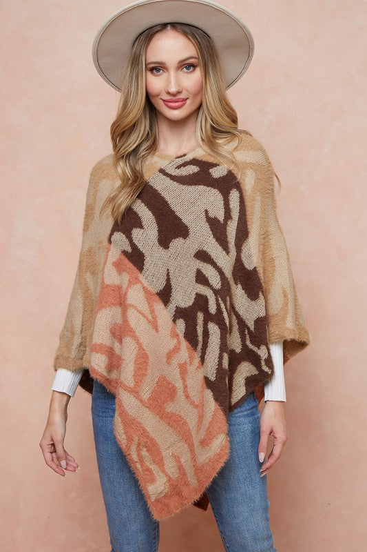Cozy Eyelash Leopard Print V Neck Poncho