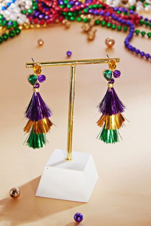 Mardi Gras Tripple Tassel Layered Earring