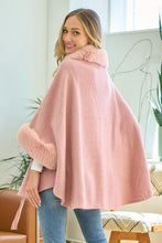 Load image into Gallery viewer, Mauve Plaid Poncho Mauve Faux Fur Trimmed Hood
