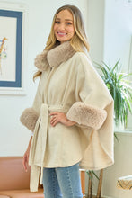 Load image into Gallery viewer, Mauve Plaid Poncho Mauve Faux Fur Trimmed Hood
