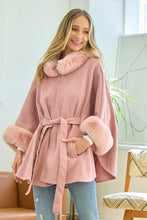 Load image into Gallery viewer, Mauve Plaid Poncho Mauve Faux Fur Trimmed Hood
