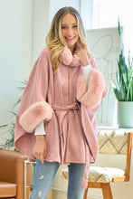 Load image into Gallery viewer, Mauve Plaid Poncho Mauve Faux Fur Trimmed Hood
