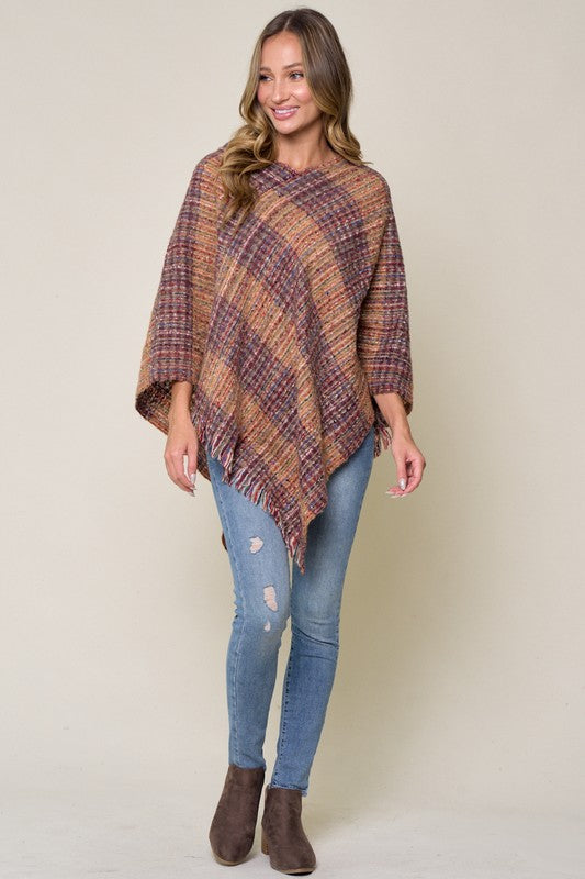 Cozy Multi Color Plaid Poncho