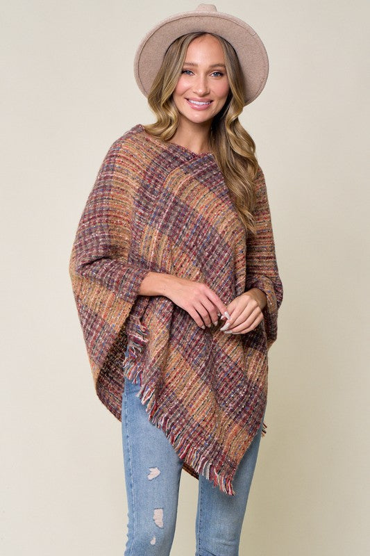Cozy Multi Color Plaid Poncho