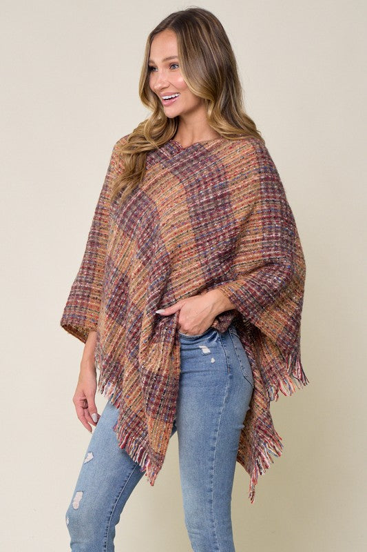Cozy Multi Color Plaid Poncho