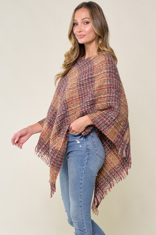Cozy Multi Color Plaid Poncho